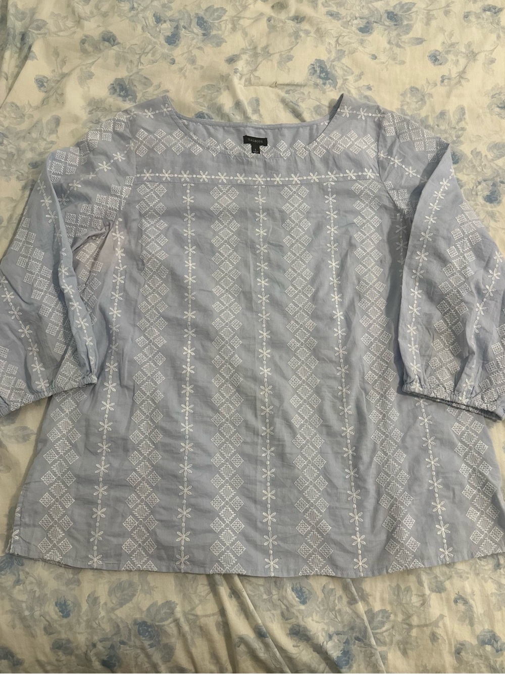 Talbots Pale Blue Embroidered Cotton Tunic